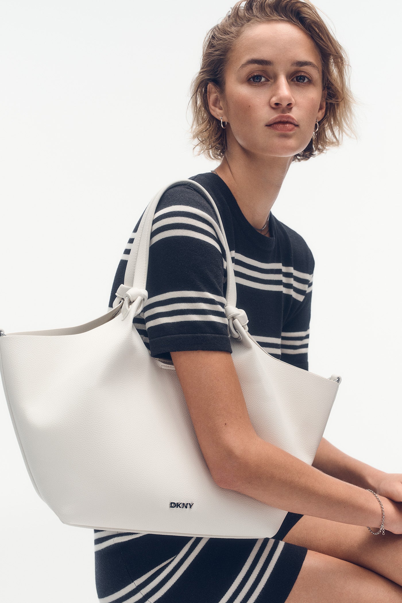 Marshmallow PAULA MEDIUM TOTE WITH LOGO STRAP, VIEW 1