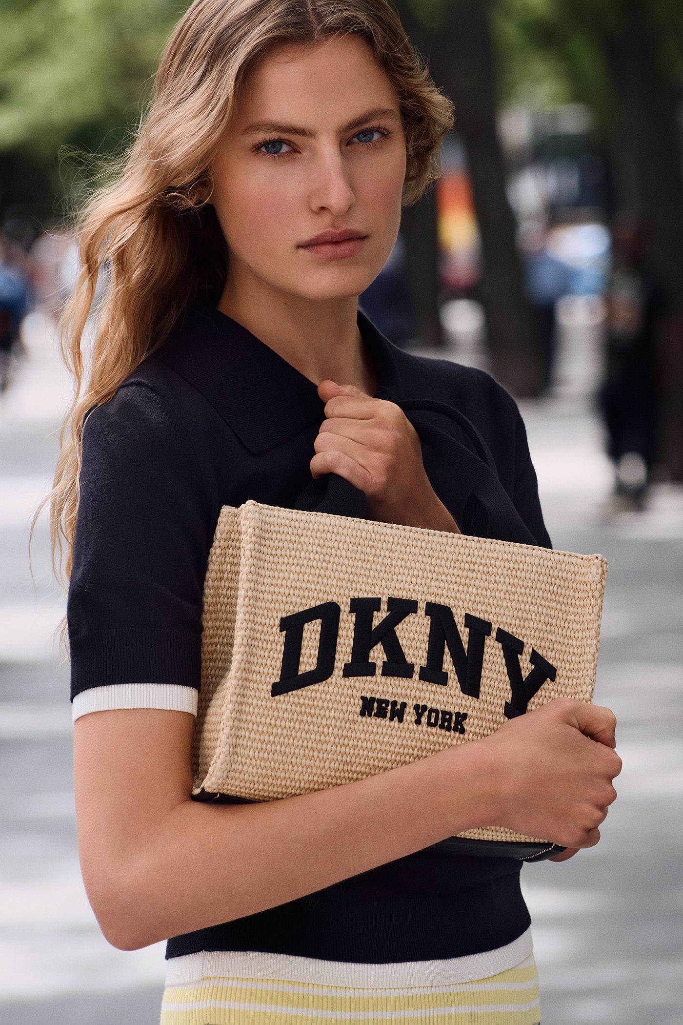 Natural/Black HADLEE SMALL STRAW LOGO TOTE, BACK VIEW | Bags