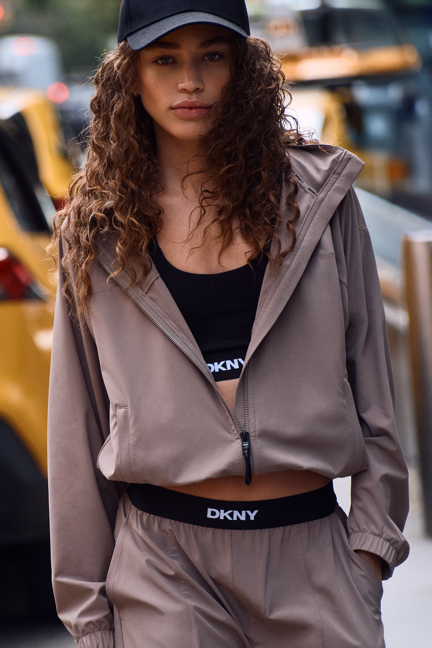Mushroom LOGO HOODED SHORT JACKET, BACK VIEW | DKNY Sport
