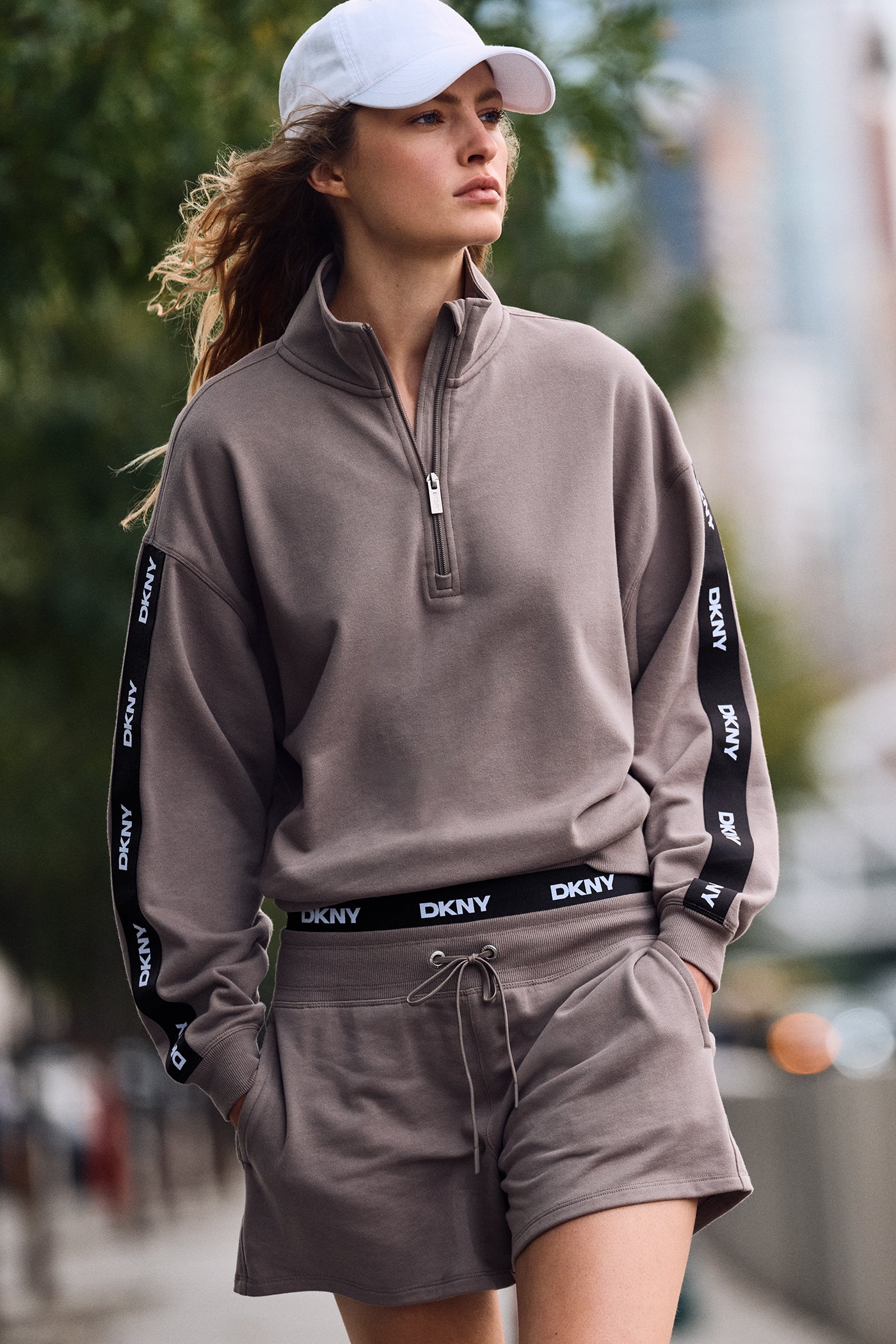 Mushroom LOGO QUARTER-ZIP SWEATSHIRT, VIEW 2 | DKNY Sport