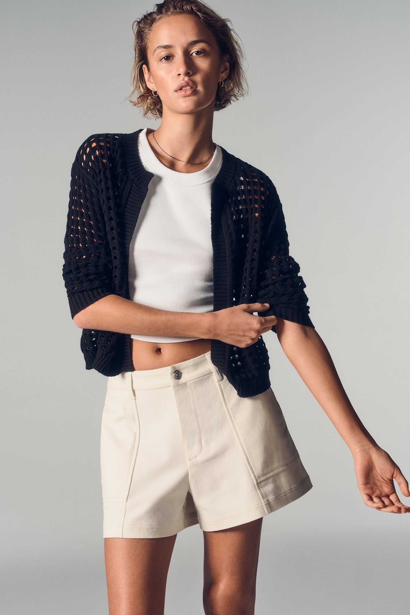 Black OPEN STITCH CARDIGAN, BACK VIEW | New Arrivals