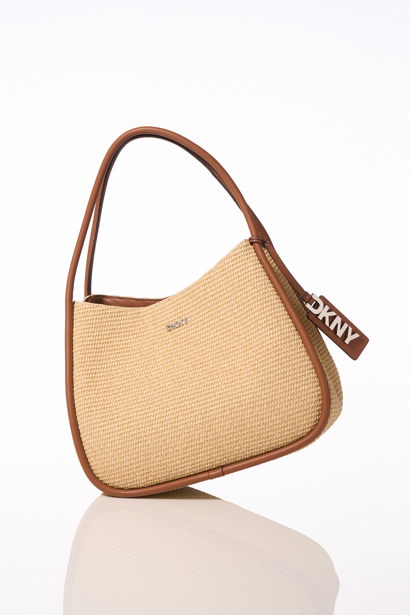 Natural/Saddle CAPRI WOVEN STRAW LARGE HOBO BAG, BACK VIEW | Shoulder & Hobo Bags