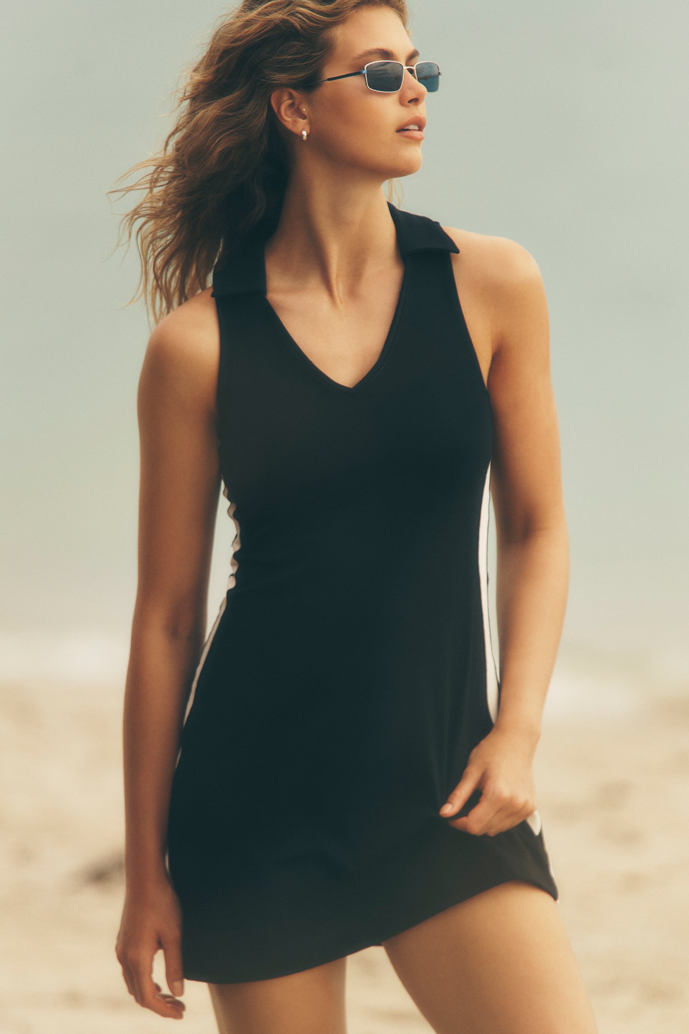 Black/Eggnog BALANCE COMPRESSION SIDE STRIPE DRESS, VIEW 2 | Dresses Under $100