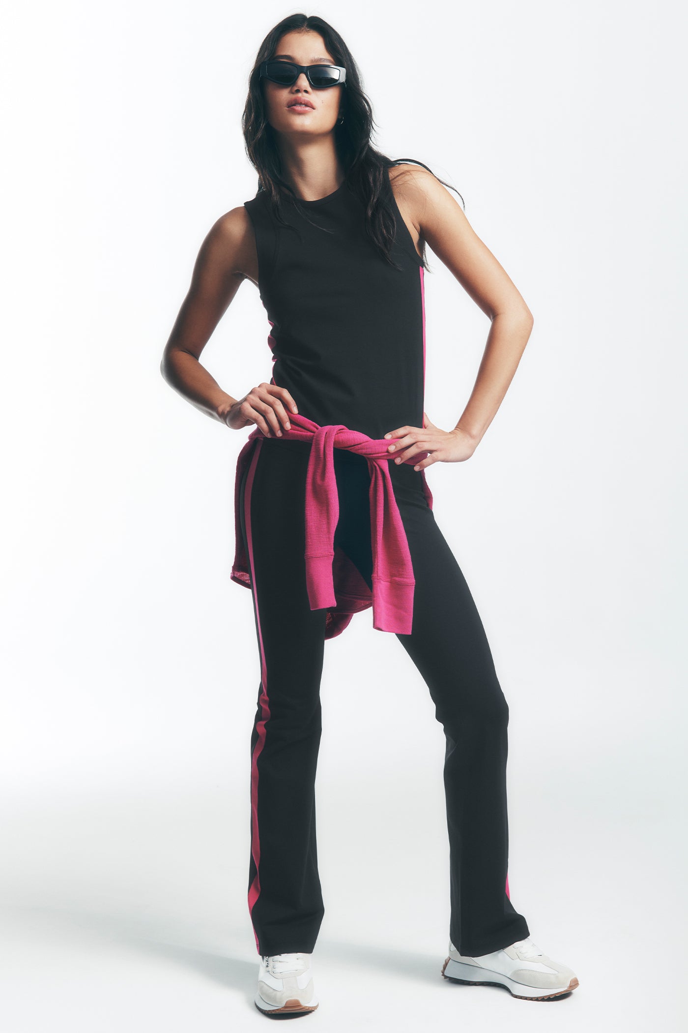 Black/Festive Pink BALANCE COMPRESSION SIDE STRIPE FLARE LEGGING, VIEW 2 | Leggings