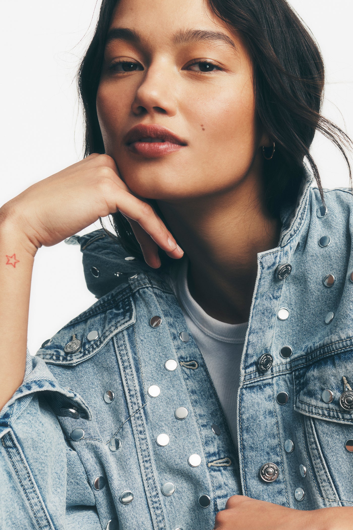 OVERSIZED DENIM TRUCKER JACKET WITH STUDS VIEW 9 | WOMENS COATS & JACKETS