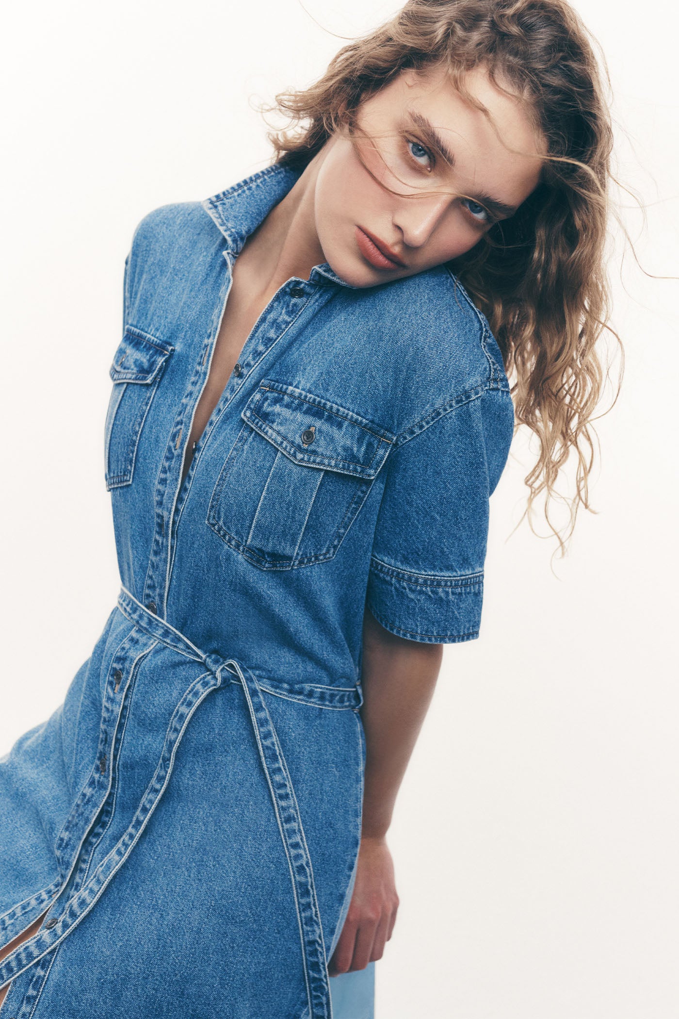BELTED DENIM MINI SHIRT DRESS VIEW 7 | Denim Destination