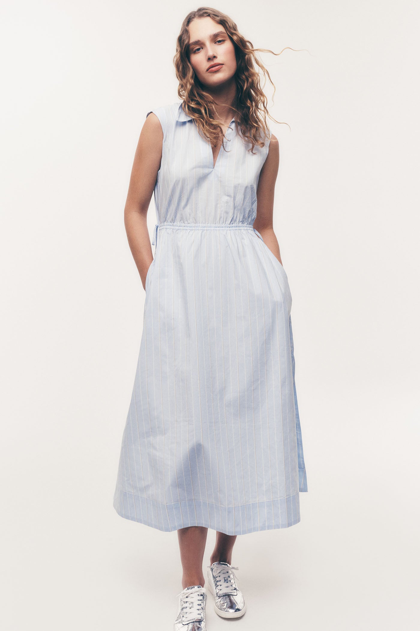 CUTOUT PINSTRIPED MIDI SHIRT DRESS VIEW 11 | SALE DRESSES