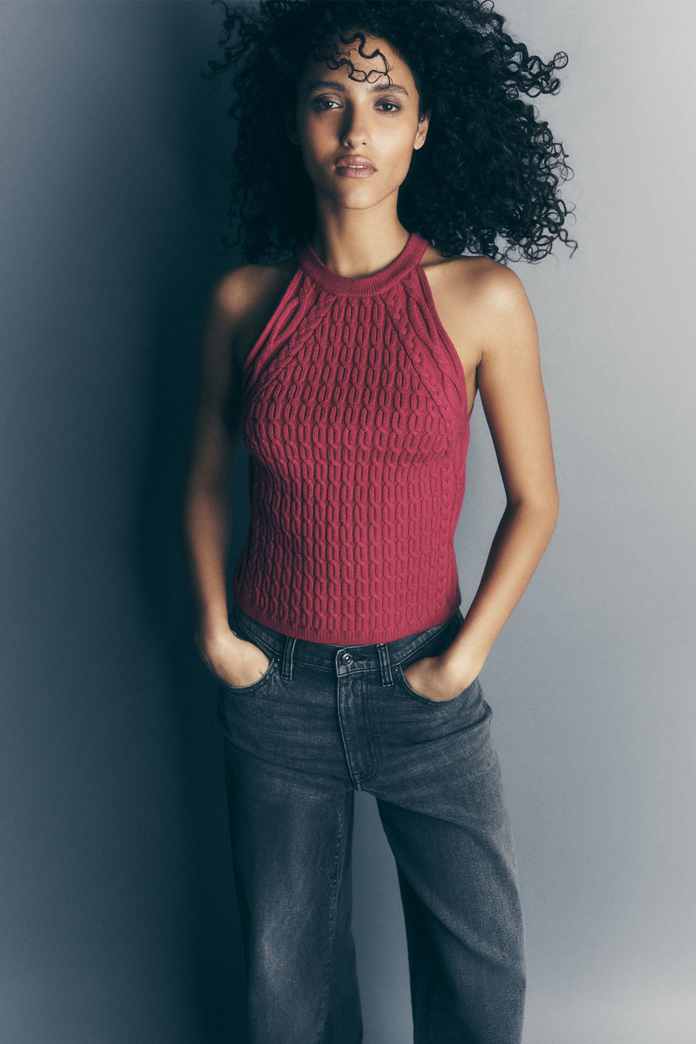 CABLE-KNIT HALTER-STYLE SWEATER VIEW 6 | SALE CLOTHING
