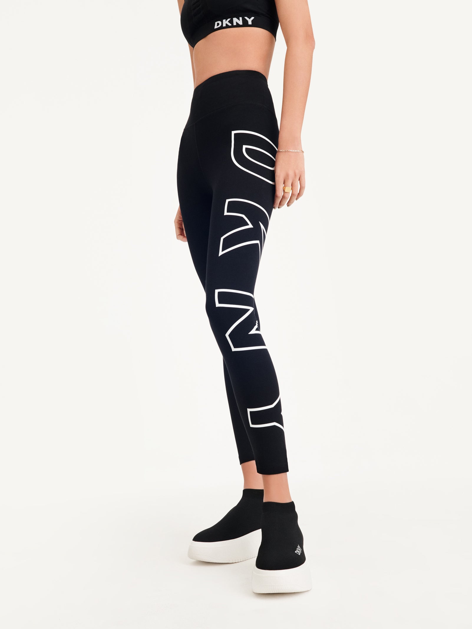 White Outline Logo Legging, VIEW 1 | Leggings
