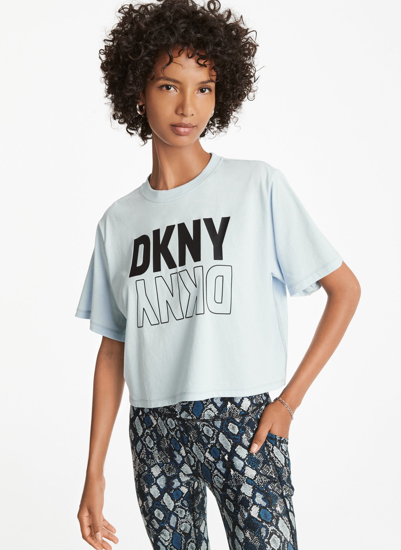 DKNY Flip Reflect Logo Cropped Tee,Blue