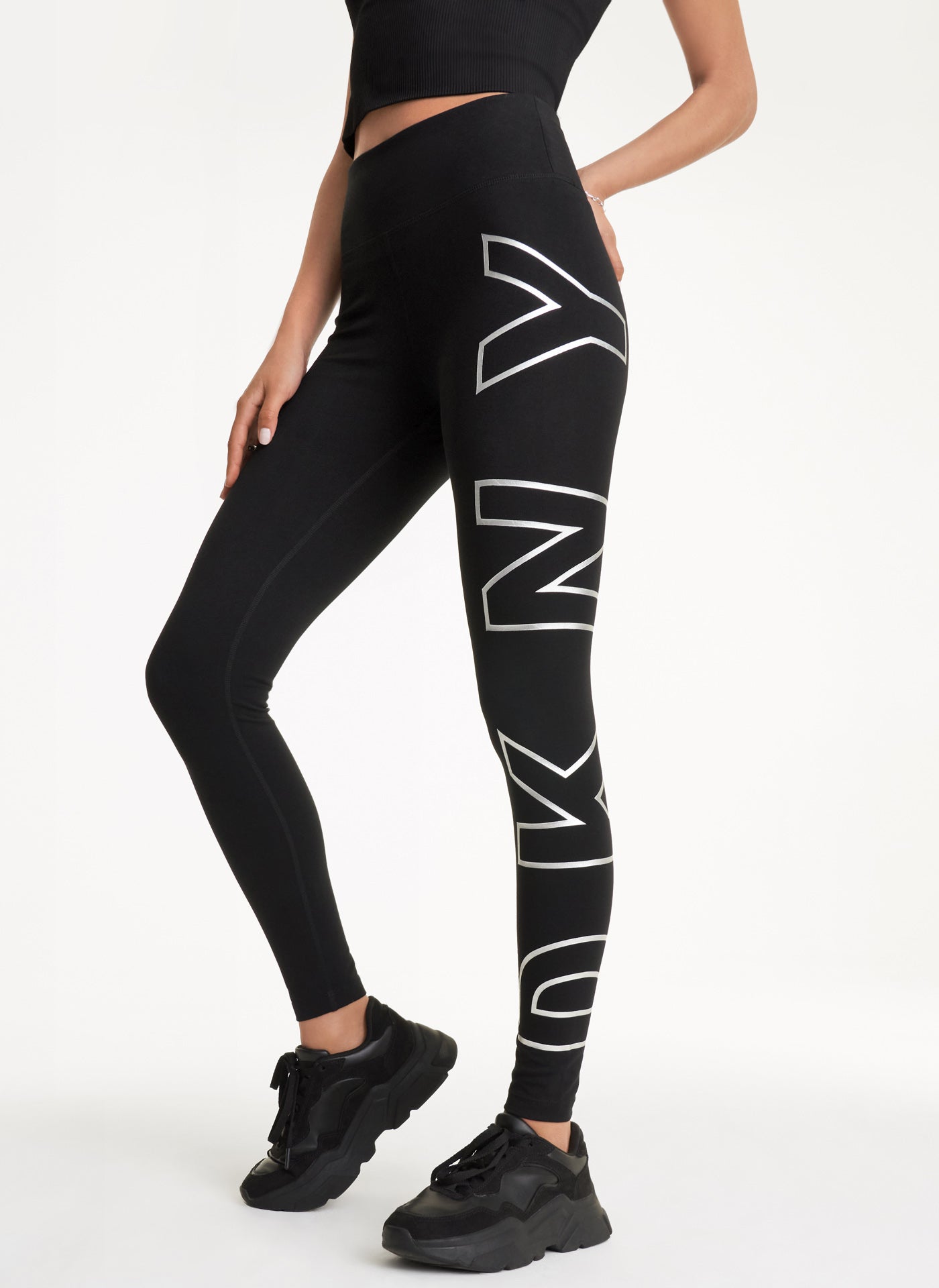 Black HIGH WAIST 7/8 EXPLODED LOGO LEGGINGS, VIEW 1 | Leggings