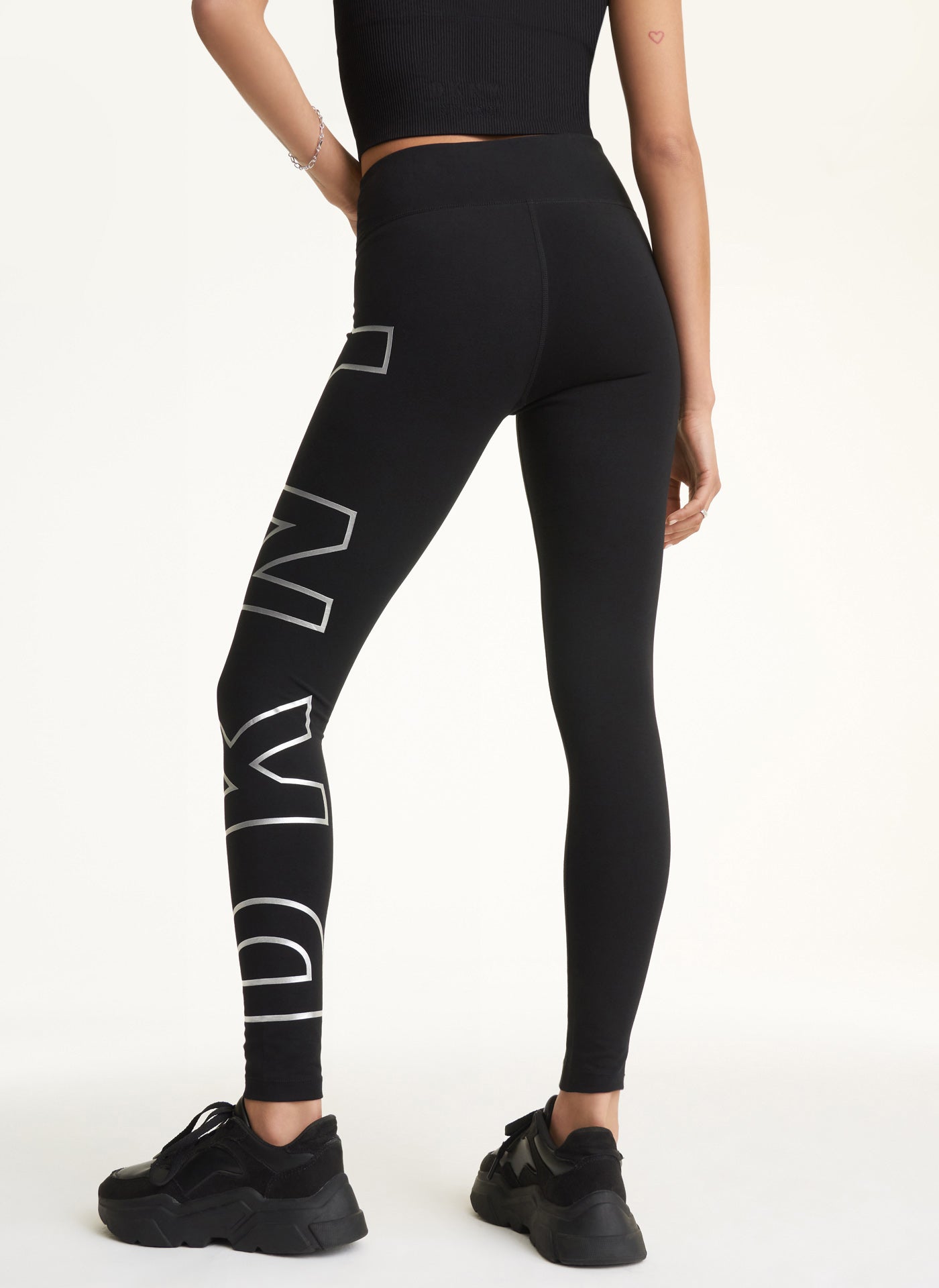 Black HIGH WAIST 7/8 EXPLODED LOGO LEGGINGS, VIEW 2 | Leggings