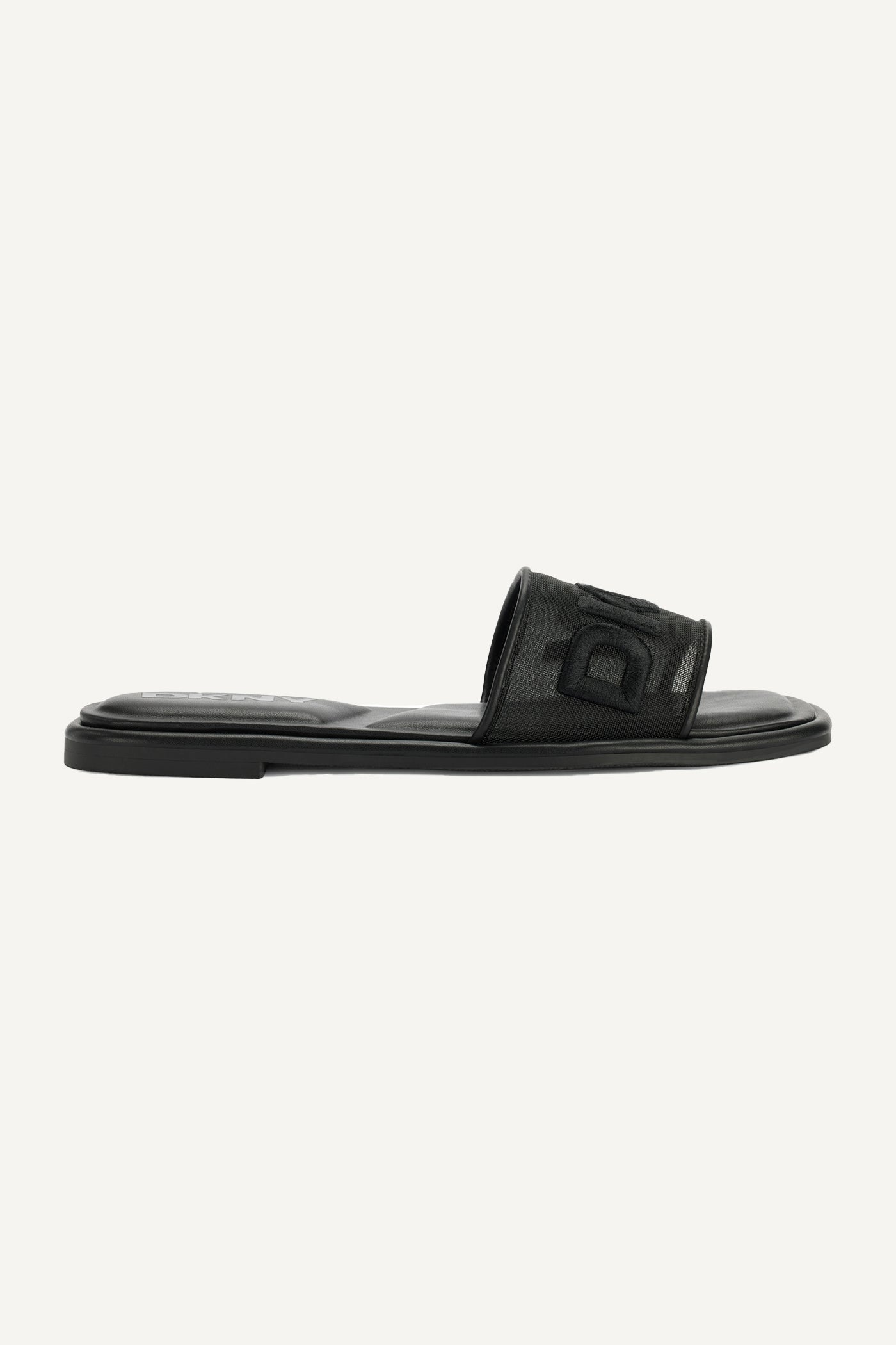 Black BANDIN  LOGO FLAT SLIDE, VIEW 1 | Sandals