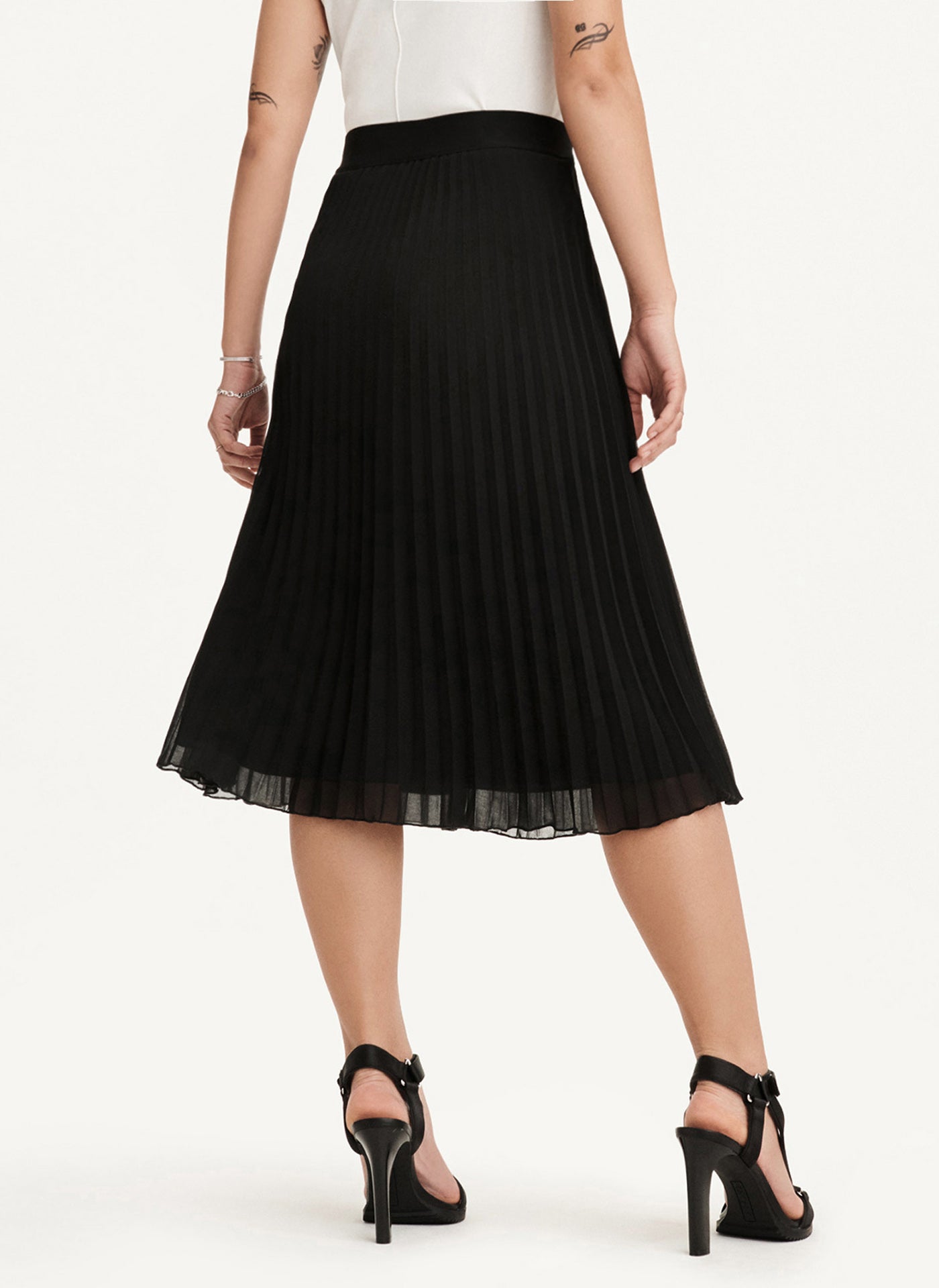 Black PULL ON PLEATED MIDI SKIRT, VIEW 2 | Included in discounts