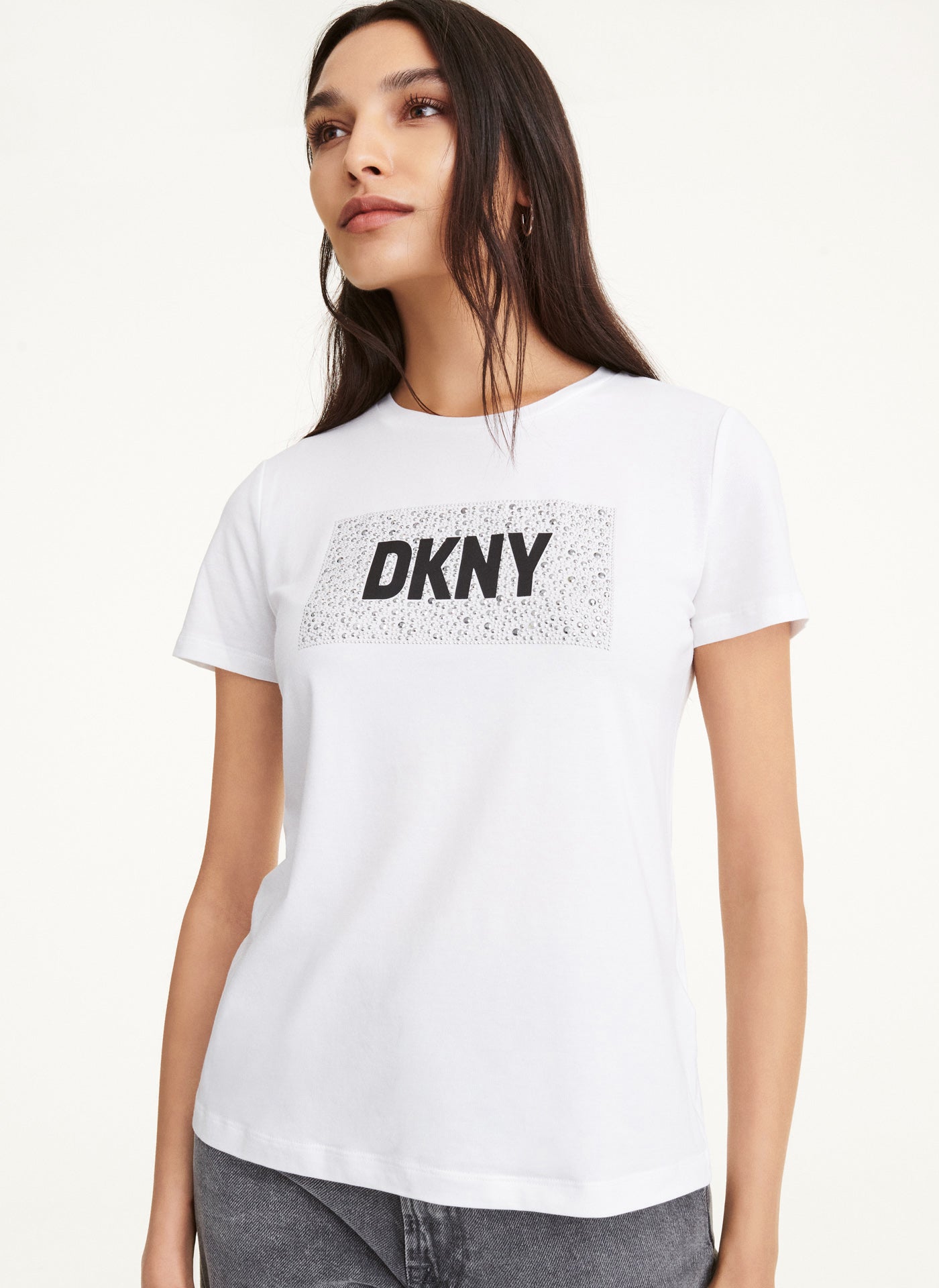 EMBELLISHED DKNY TEE,White