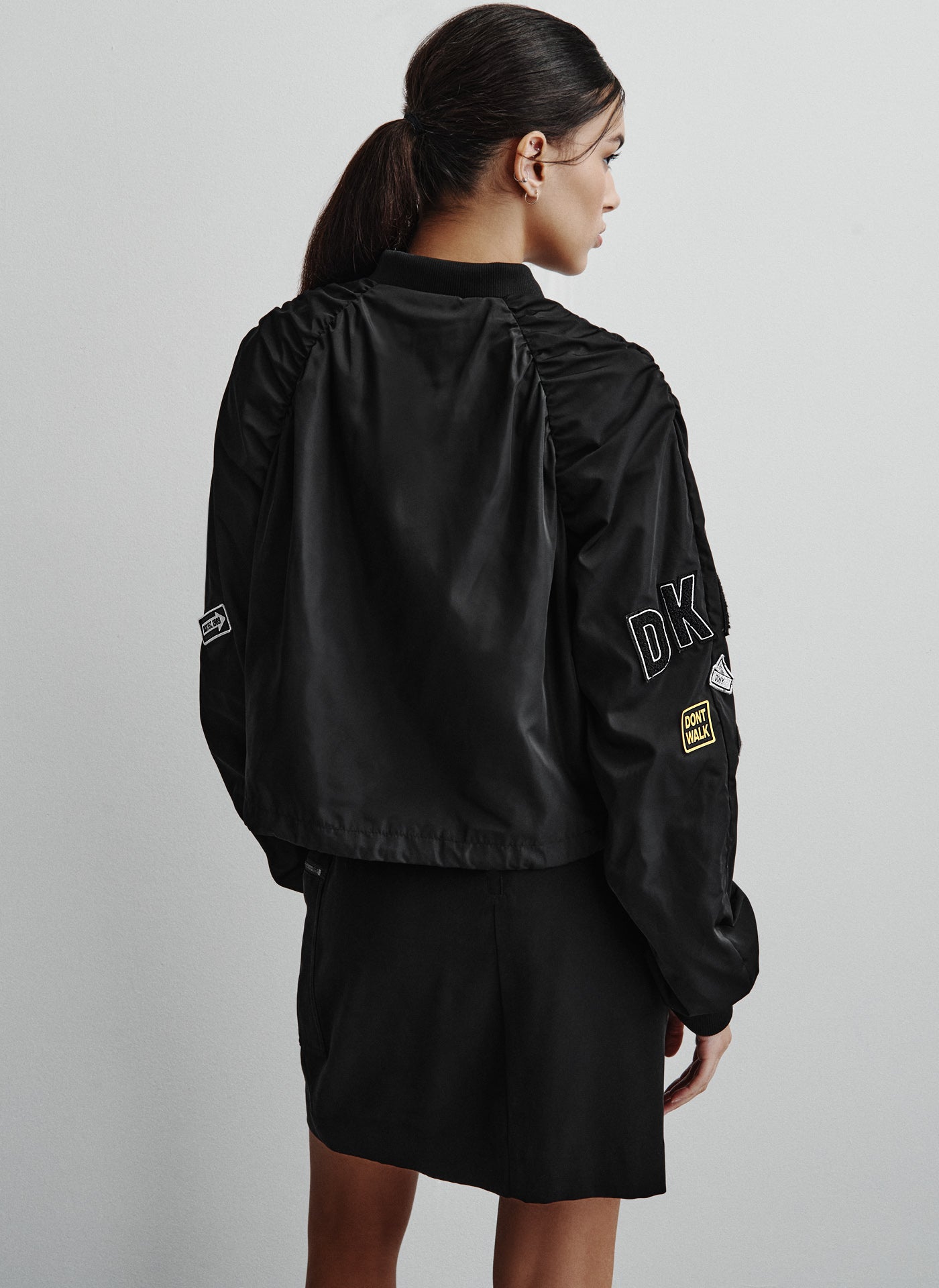 Black CROPPED EMBELLISHED BOMBER JACKET, VIEW 2 | Not Clearance or Preorder