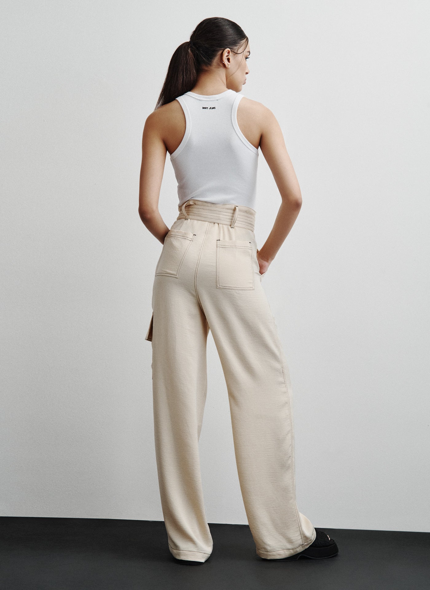 High Waisted Contrast Stitch Cargo Jogger Jeans