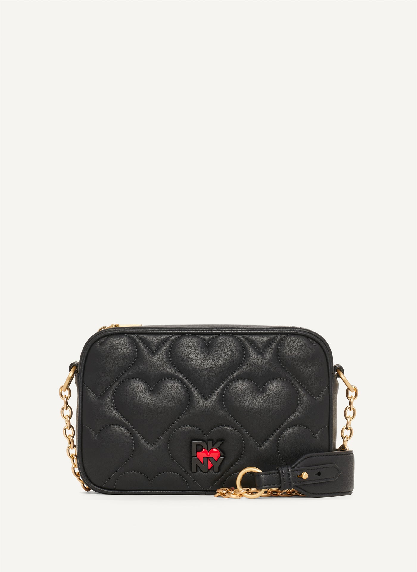 DKNY HEART OF NY QUILTED CAMERA BAG WITH CHAIN,Black